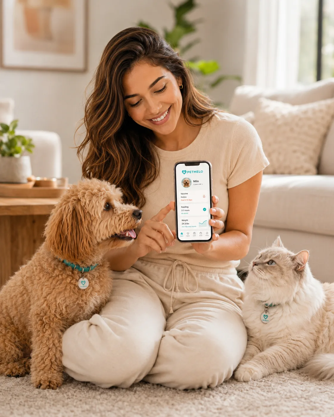 Isis com cachorro e gato em casa